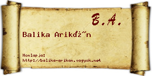 Balika Arikán névjegykártya